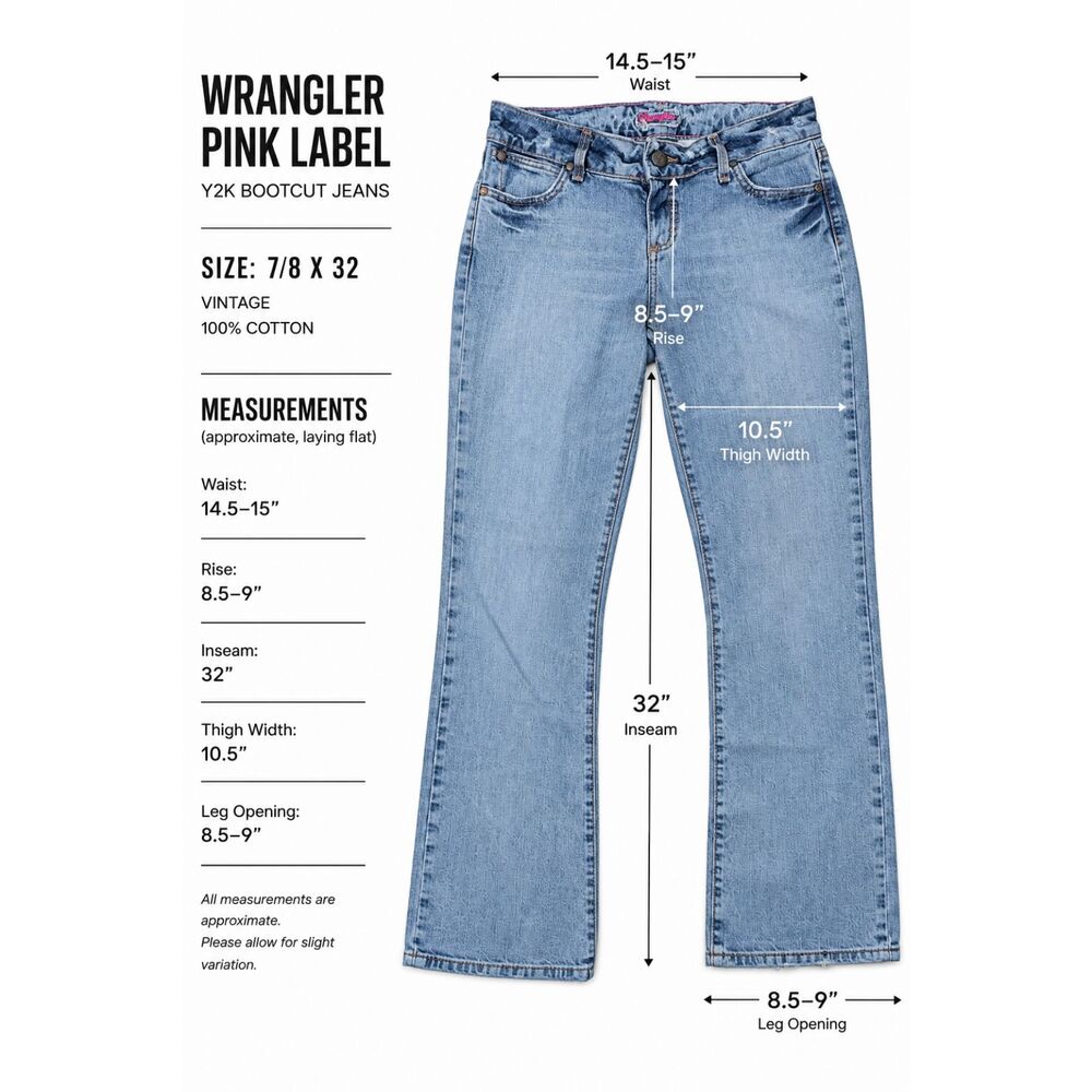 Wrangler Vintage Pink Label Bootcut Jeans Women 7/8x32 Med Wash 100% Cotton Y2K - Picture 6 of 12